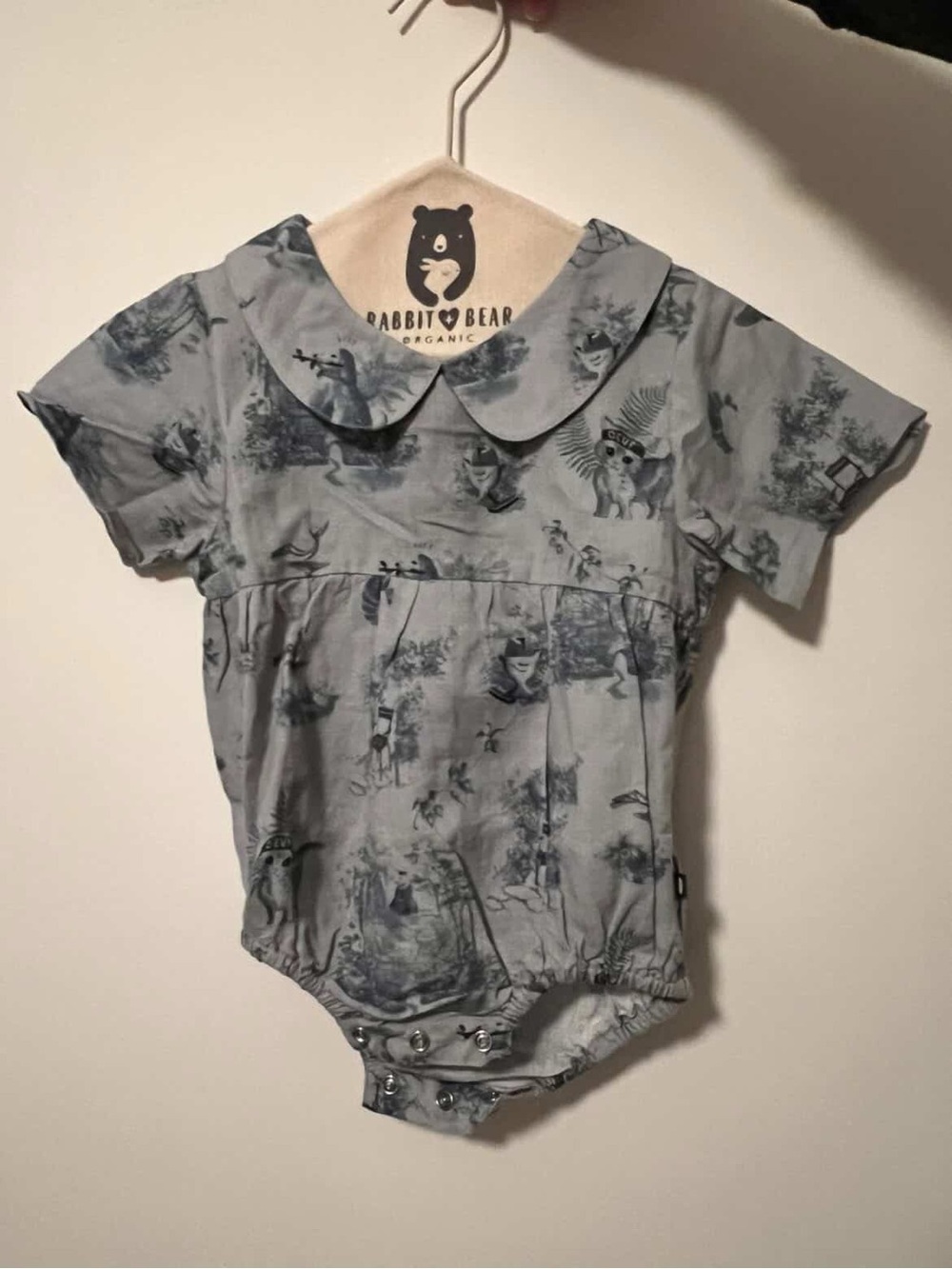 Oeuf Blue Printed Peter Pan Collar One-Piece Bodysuit